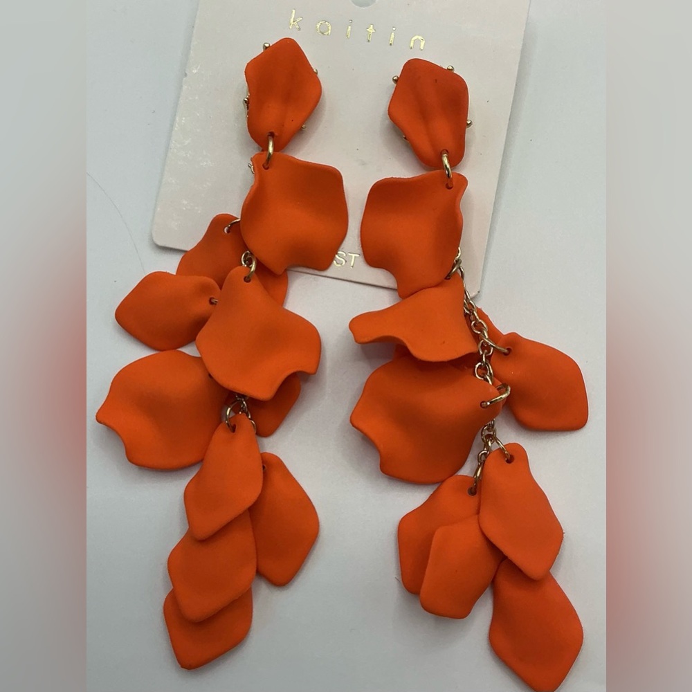 KAITIA 925 POST ORANGE PETAL CASCADE LONG DANGLE STATEMENT EARRINGS NWT